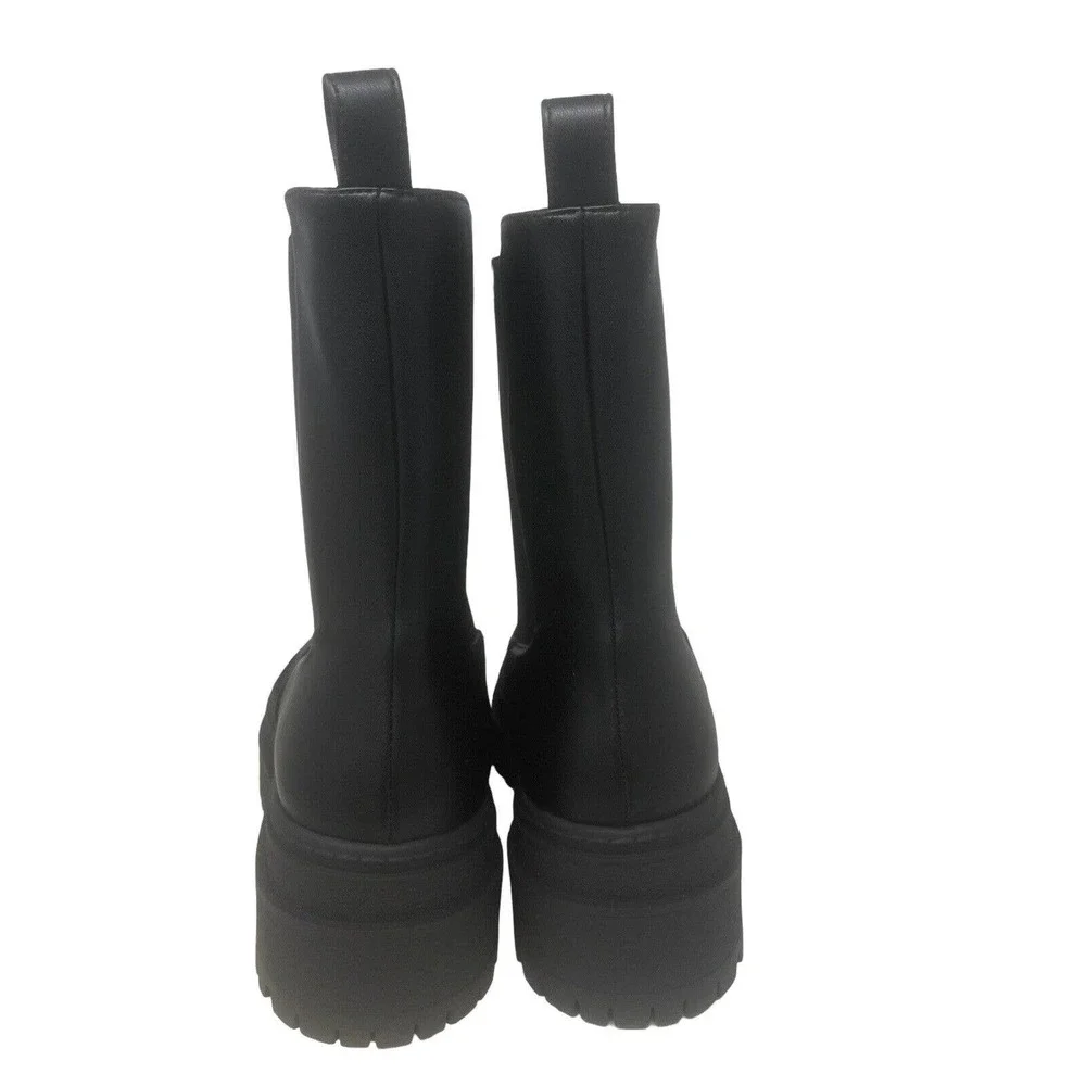 Good American Combat Boot Black Leather Lined Lug Sole Platform Sz 7-NWOB - Picture 4 of 8